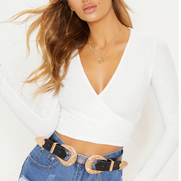 White Pretty Little Thing Wrap Long Sleeve Top - NEVER WORN - Picture 1 of 1